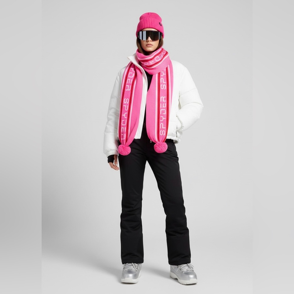 Ski Chic Spyder Scarf NWT Pom Pom Logo Vibrant Pink